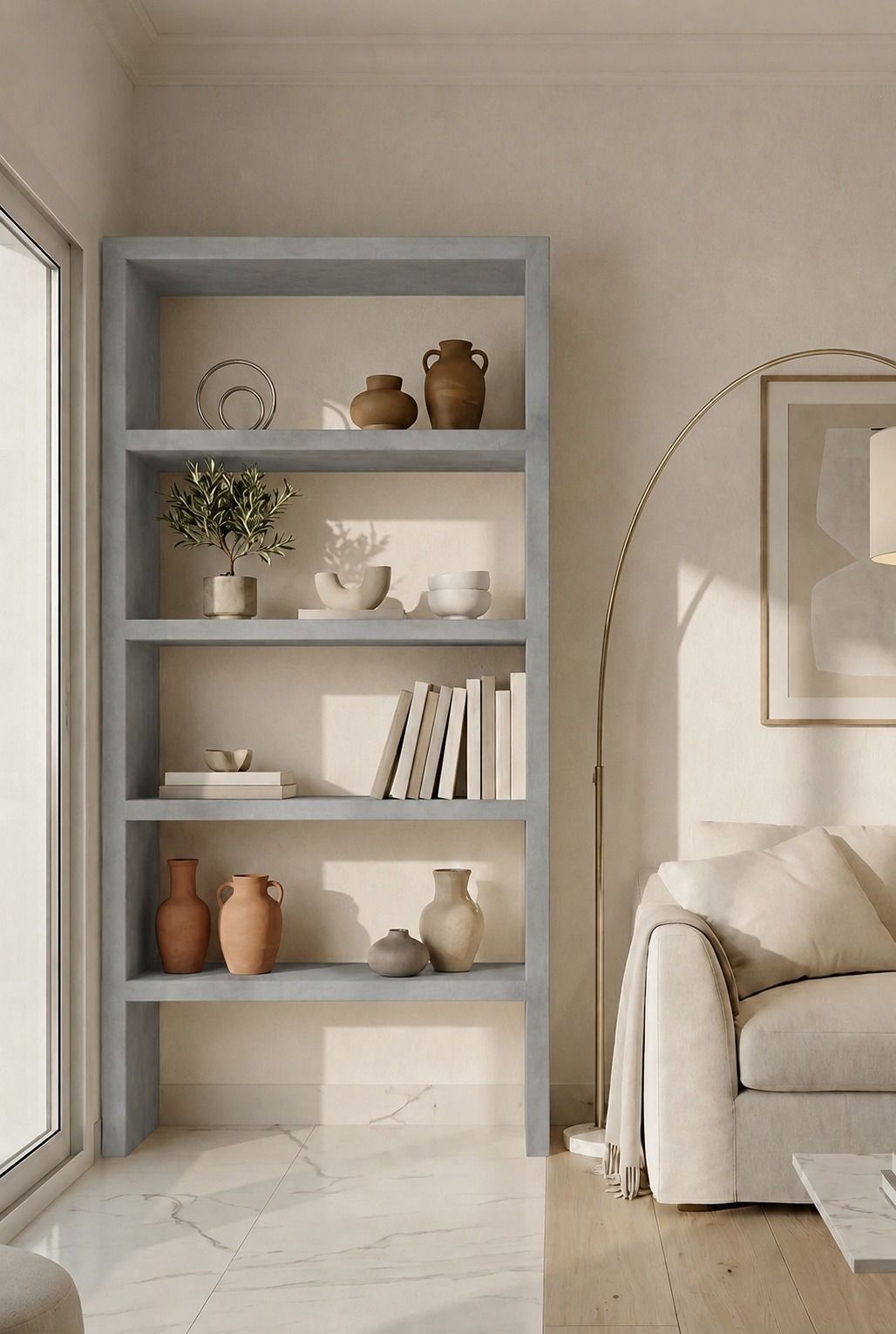Nysa Grey Microconcrete Display Shelves Unit