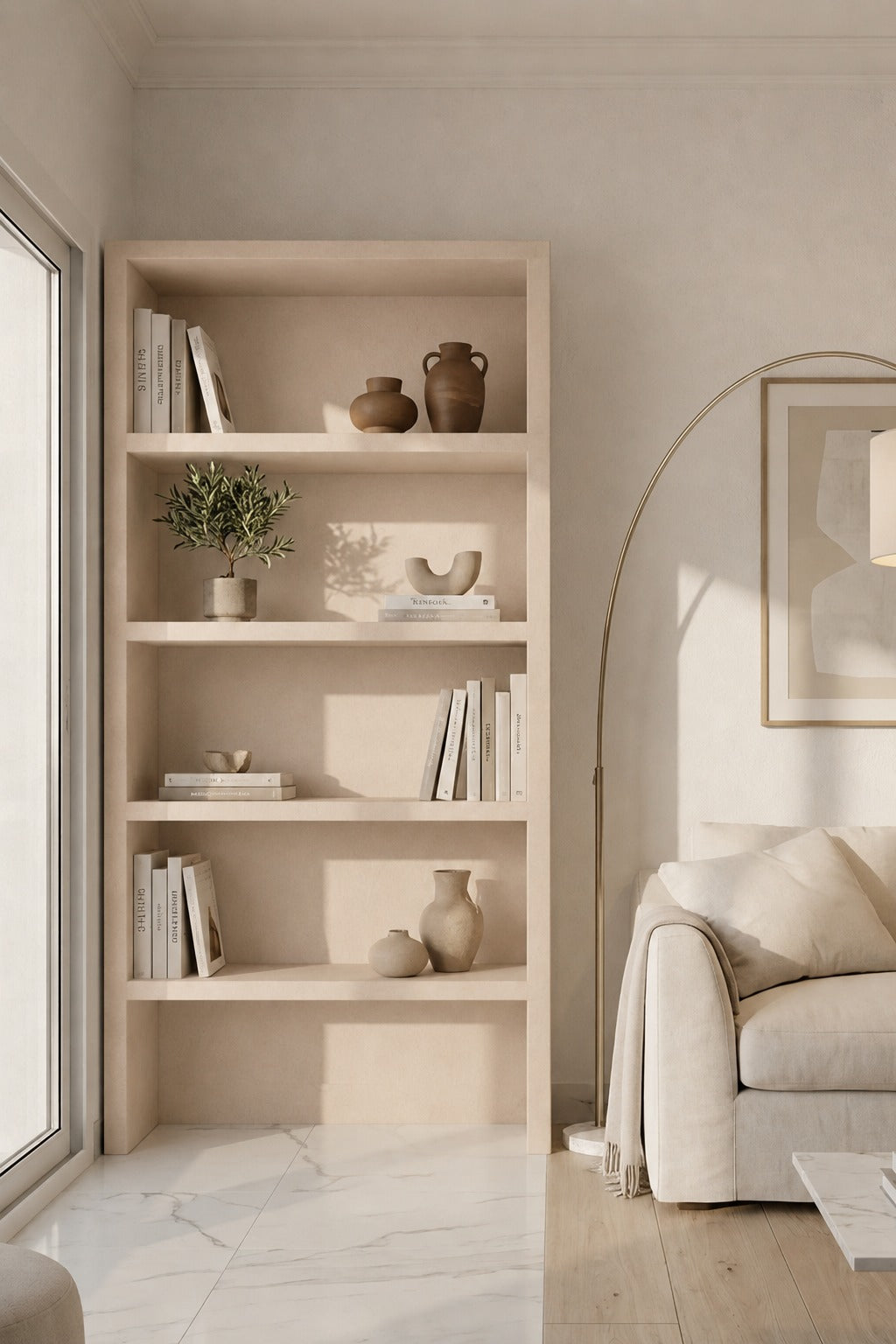 Nysa Ivory Cream Microconcrete Display Shelves Unit