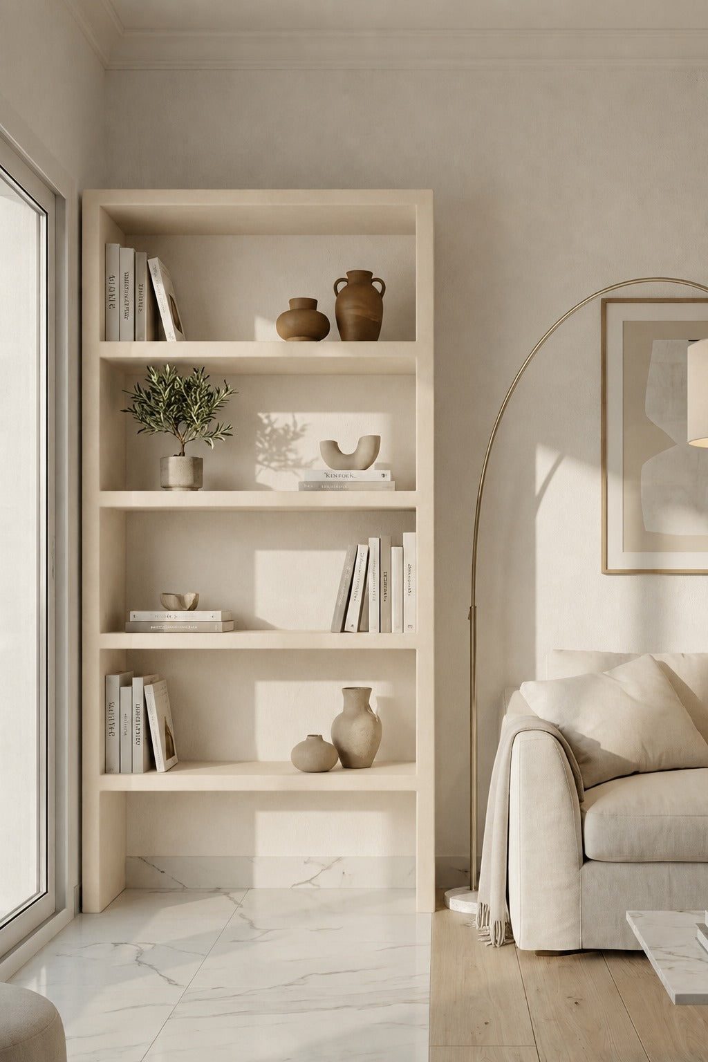 Nysa Light Beige Microconcrete Display Shelves Unit