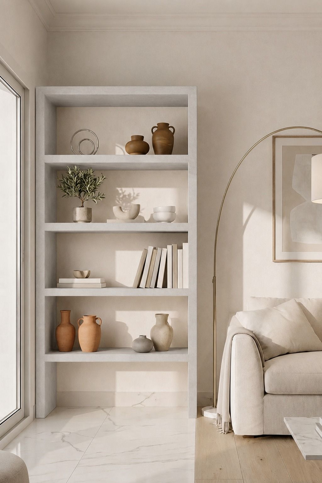 Nysa Light Grey Microconcrete Display Shelves Unit