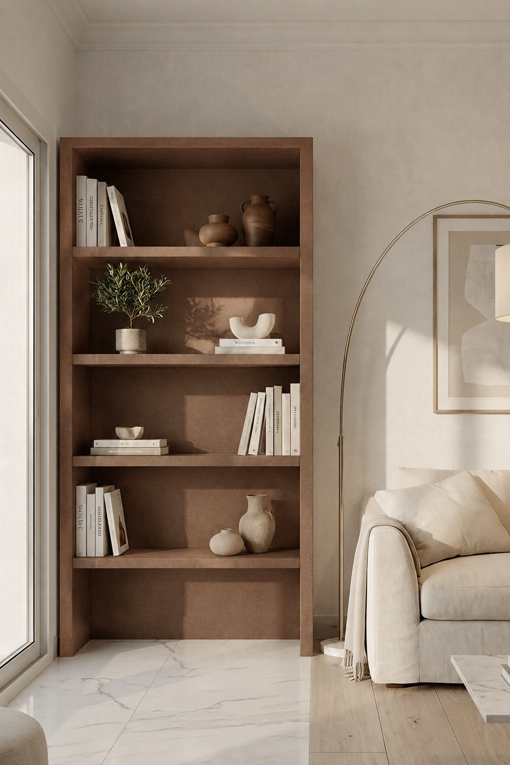 Nysa Mocha Microconcrete Display Shelves Unit