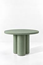 Olessa Sage Green Microconcrete Round Dining Table with three cylindrical supports