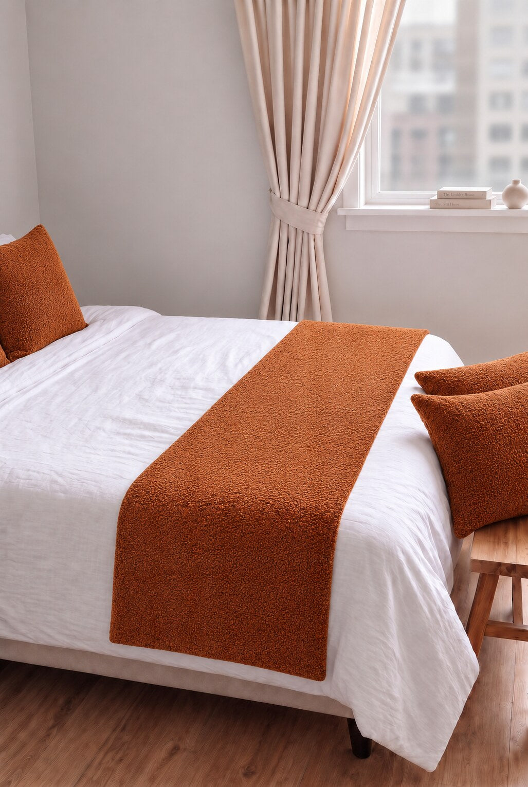 Orelisse Orange Bouclé Bed Runner