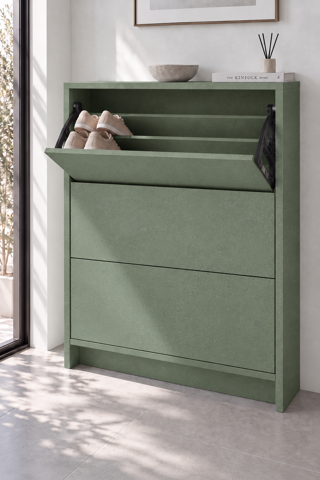 Orelvane Sage Green Microconcrete Shoe Cabinet