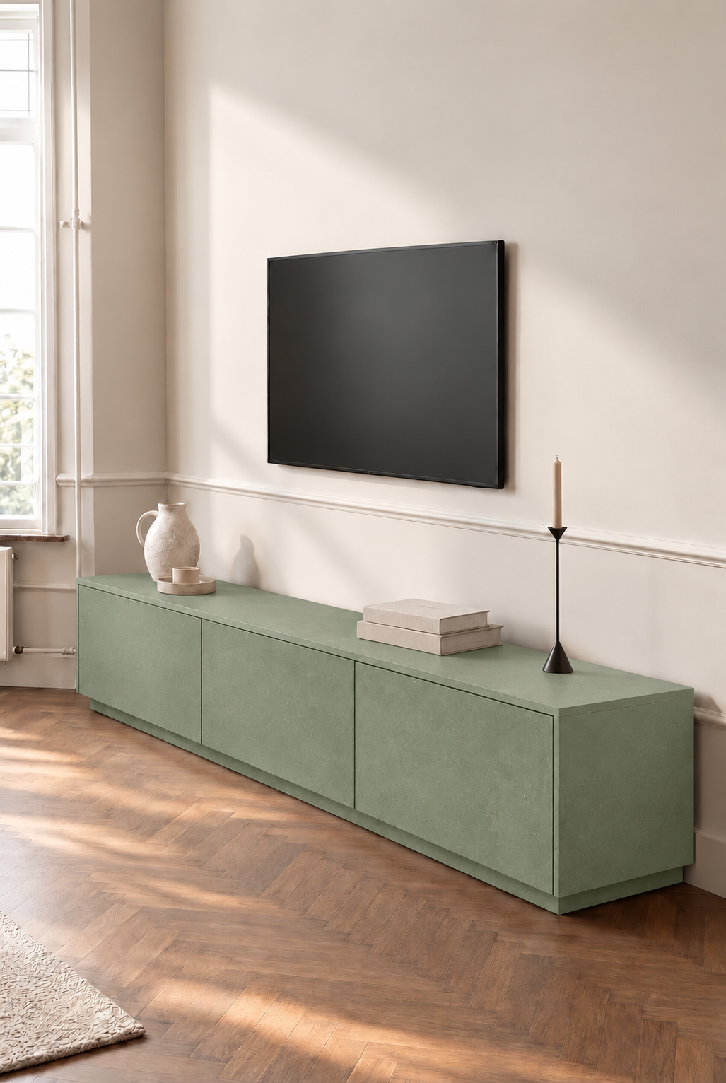 Orelvane Sage Green Microconcrete TV Unit