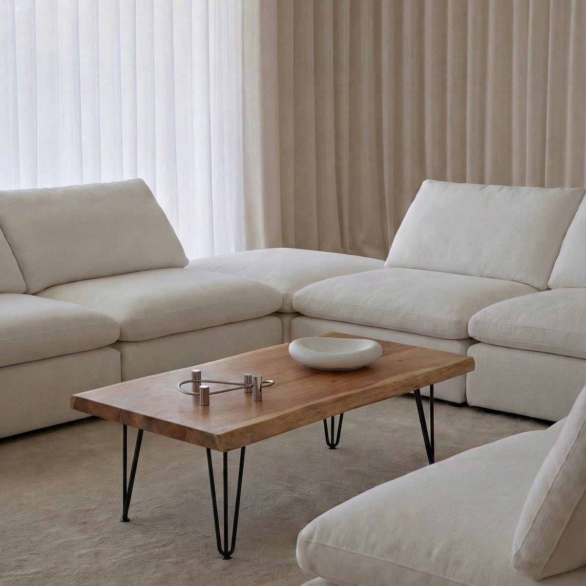 Pariel Dark Acacia Wood Coffee Table with Hairpin Legs - Solid Timber ...