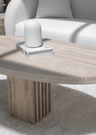 Melina Oval Travertine Coffee Table With Travertine Slat Base 