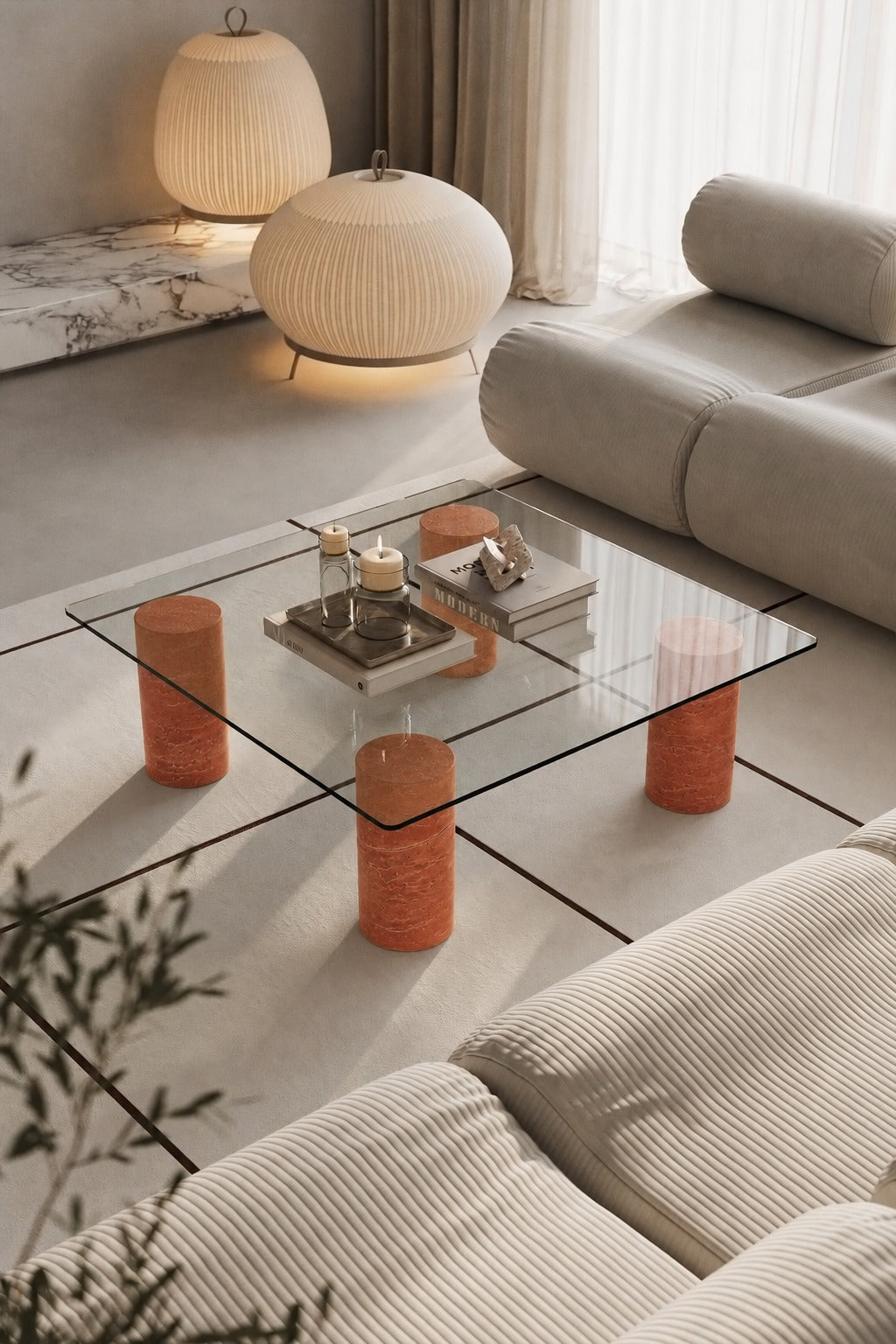 Punto Red Travertine Square Coffee Table