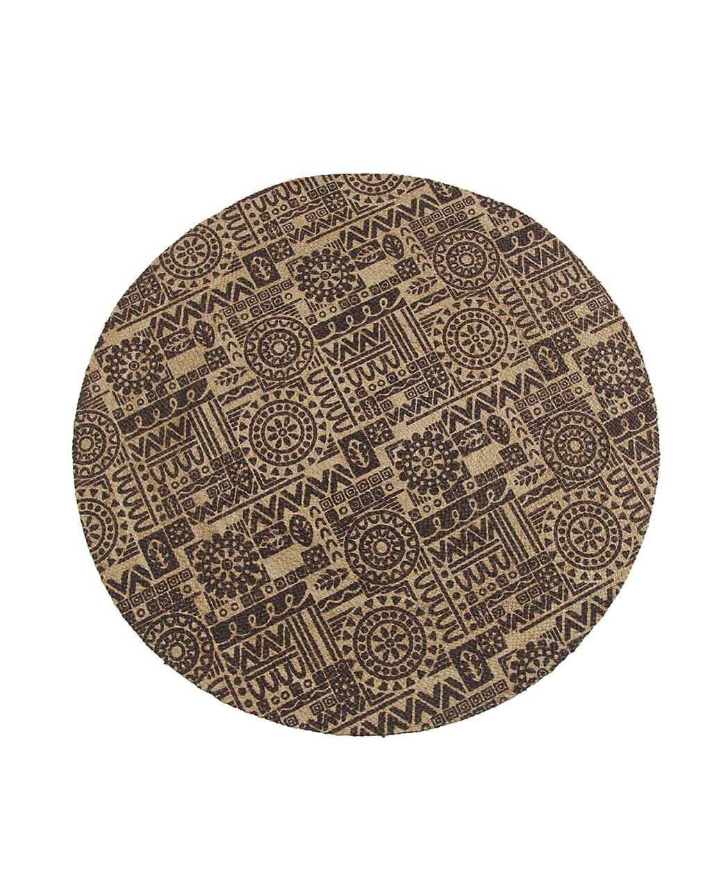 Mosaic - Pattern Brown & Natural Braided Round Rug (120 CM)