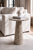 Rayne Beige Terrazzo Marble Side Table
