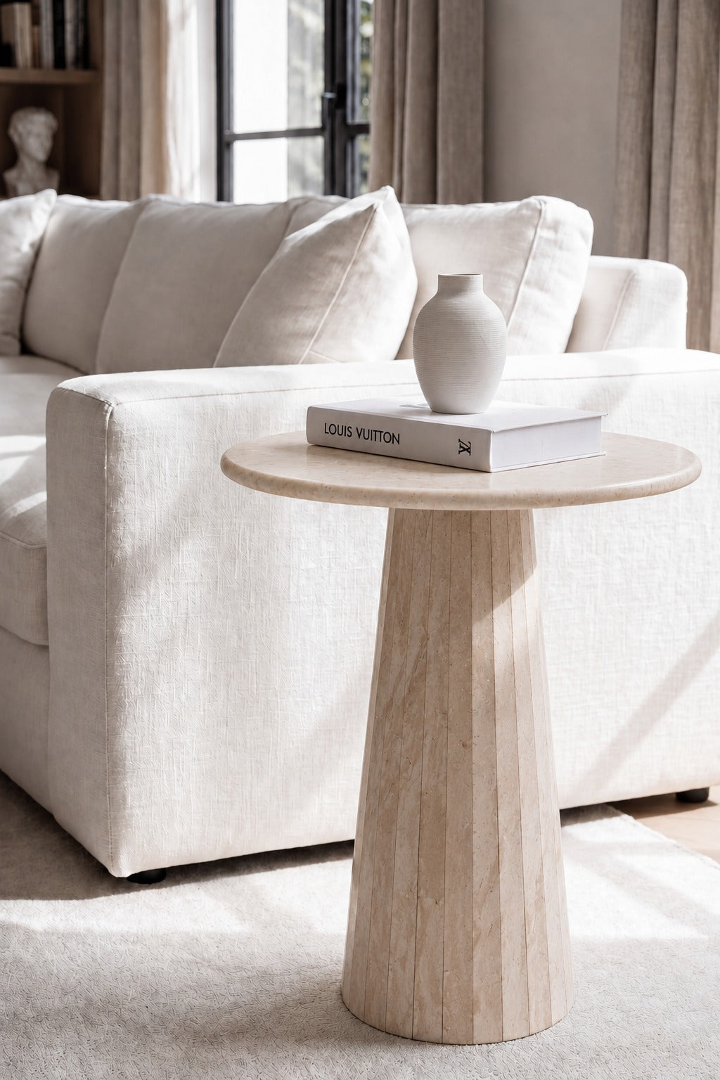 Rayne Beige Travertine Marble Side Table