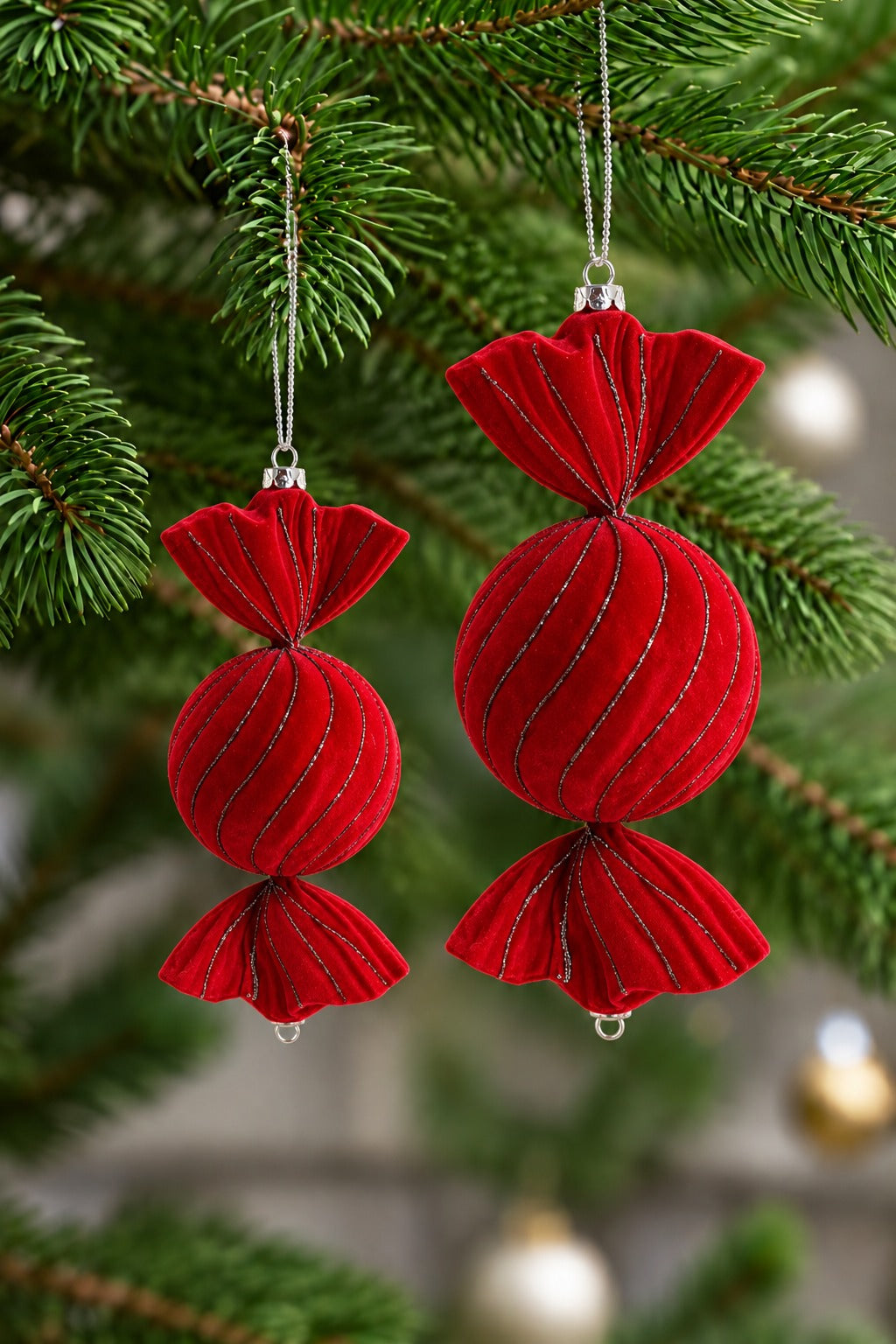 Rilva Red Flocked Christmas Candy Ornament