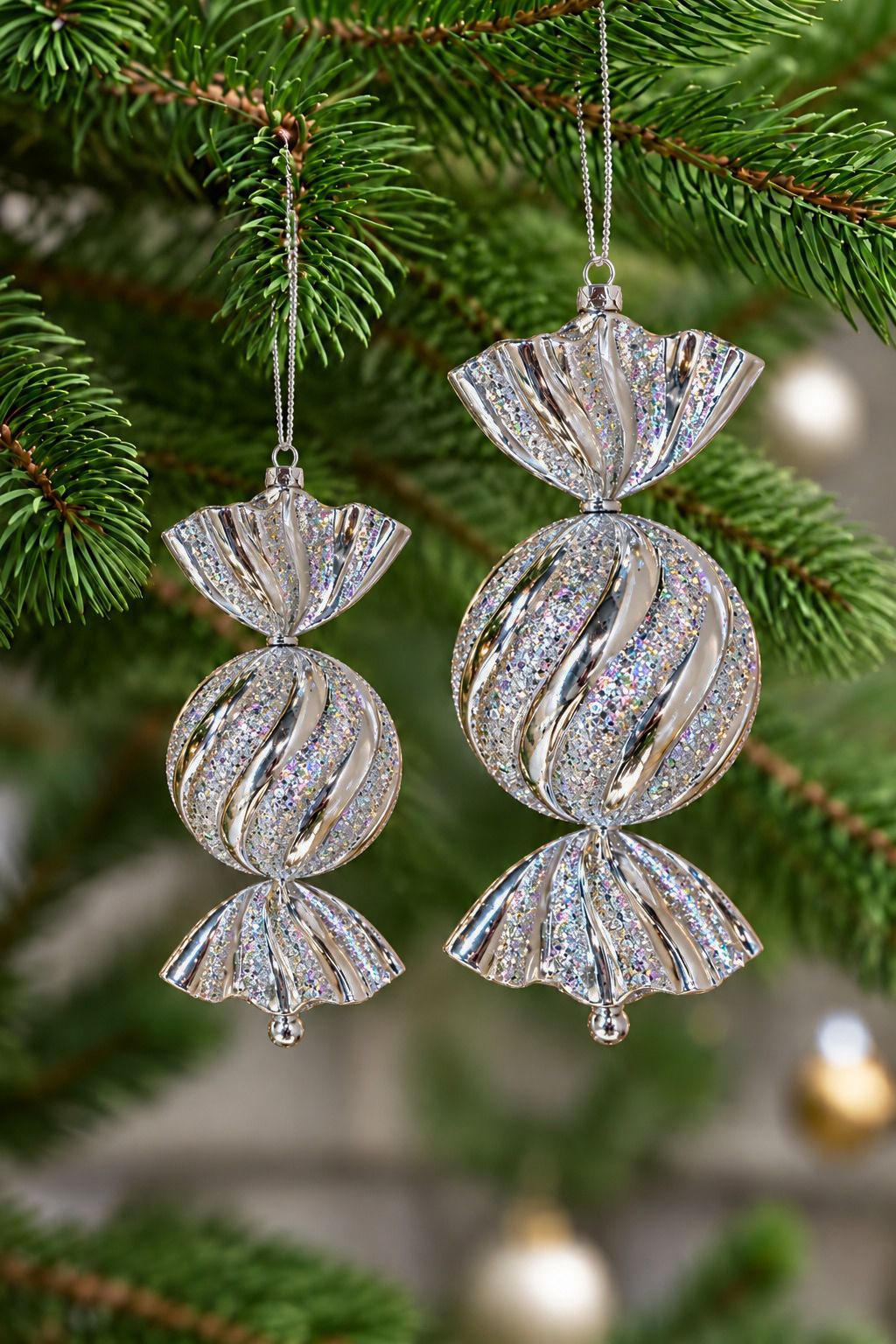 Rilva Silver Glitter Christmas Candy Ornament