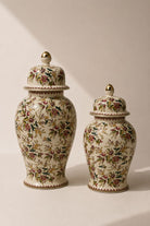 Rivona Cream Burgundy Floral Ceramic Jar