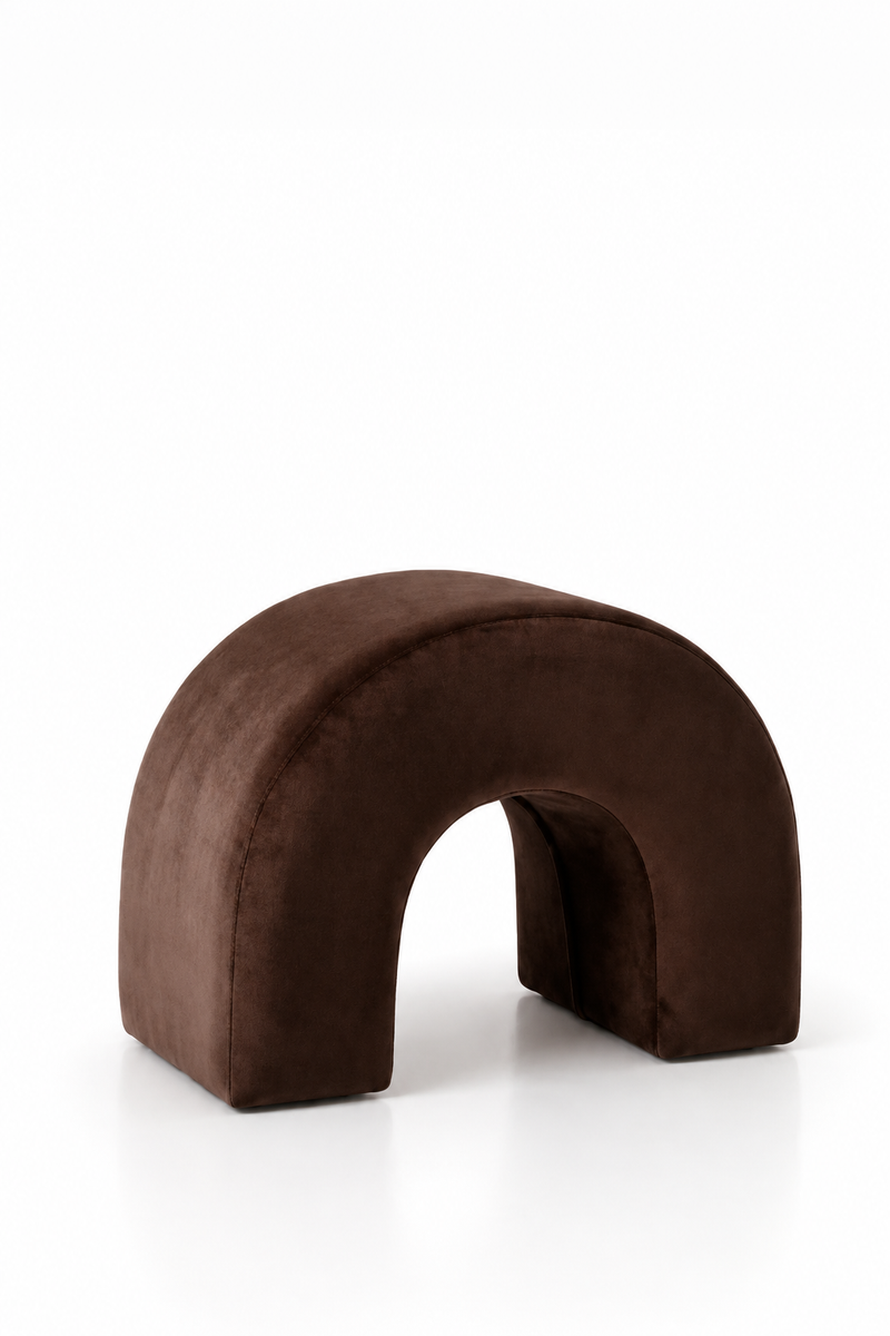 Rumi Dark Brown Boucle Arch Ottoman for Sculptural Living Rooms – Homekode