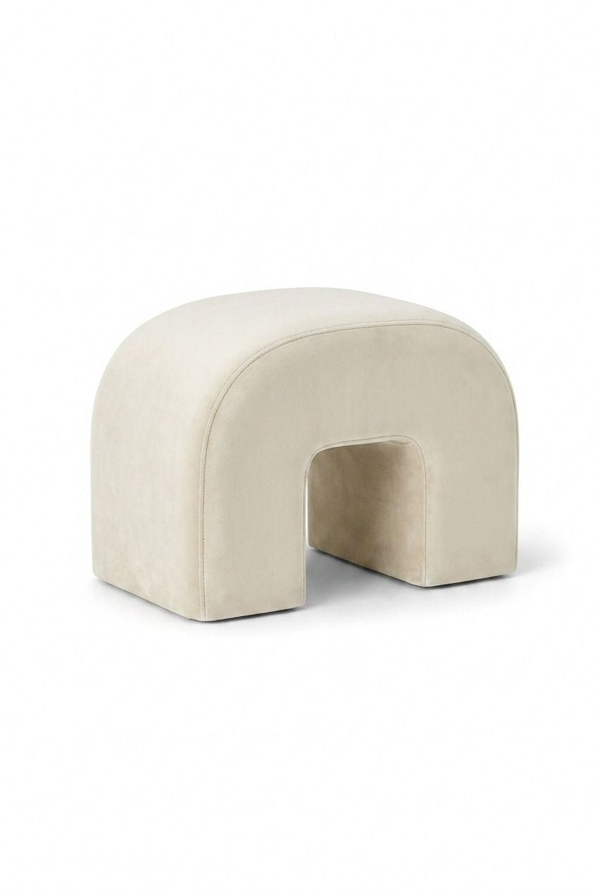 Rumi Off White Velvet Arch Ottoman (60x45 CM)
