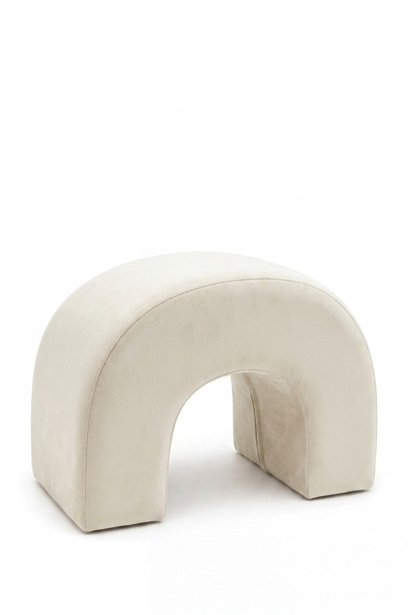 Rumi Off White Velvet Boucle Arch Ottoman (60x45 CM)