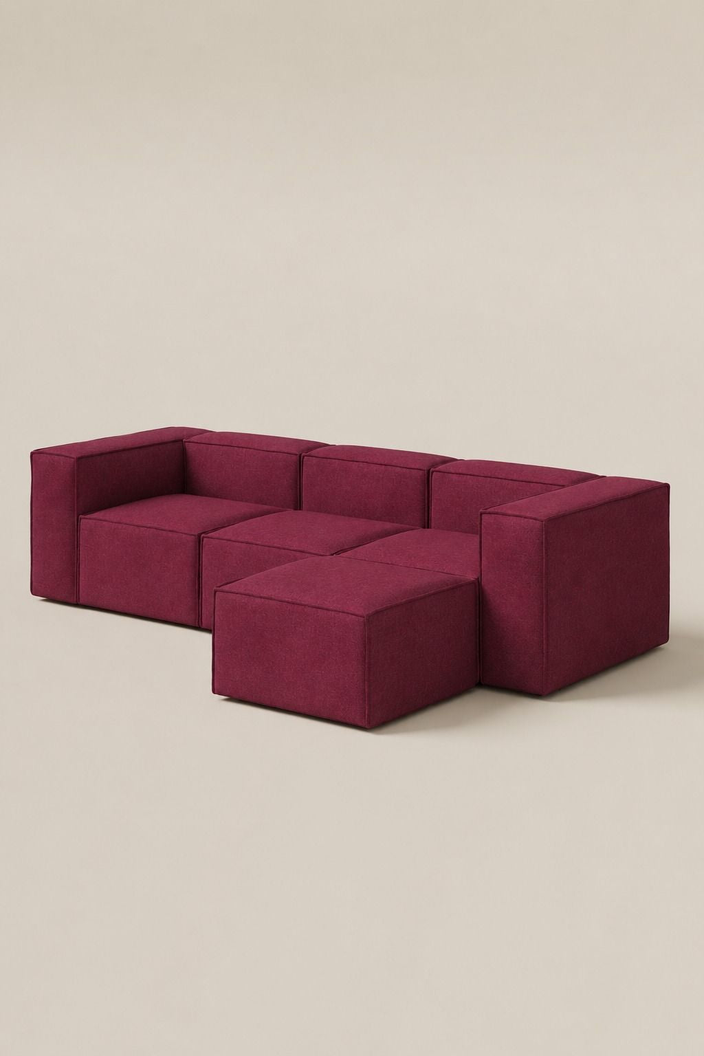 Safa Maroon Modular 3 Seater Sofa with Ottoman