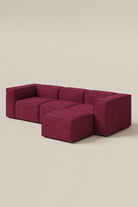 Safa Maroon Modular 3 Seater Sofa with Ottoman