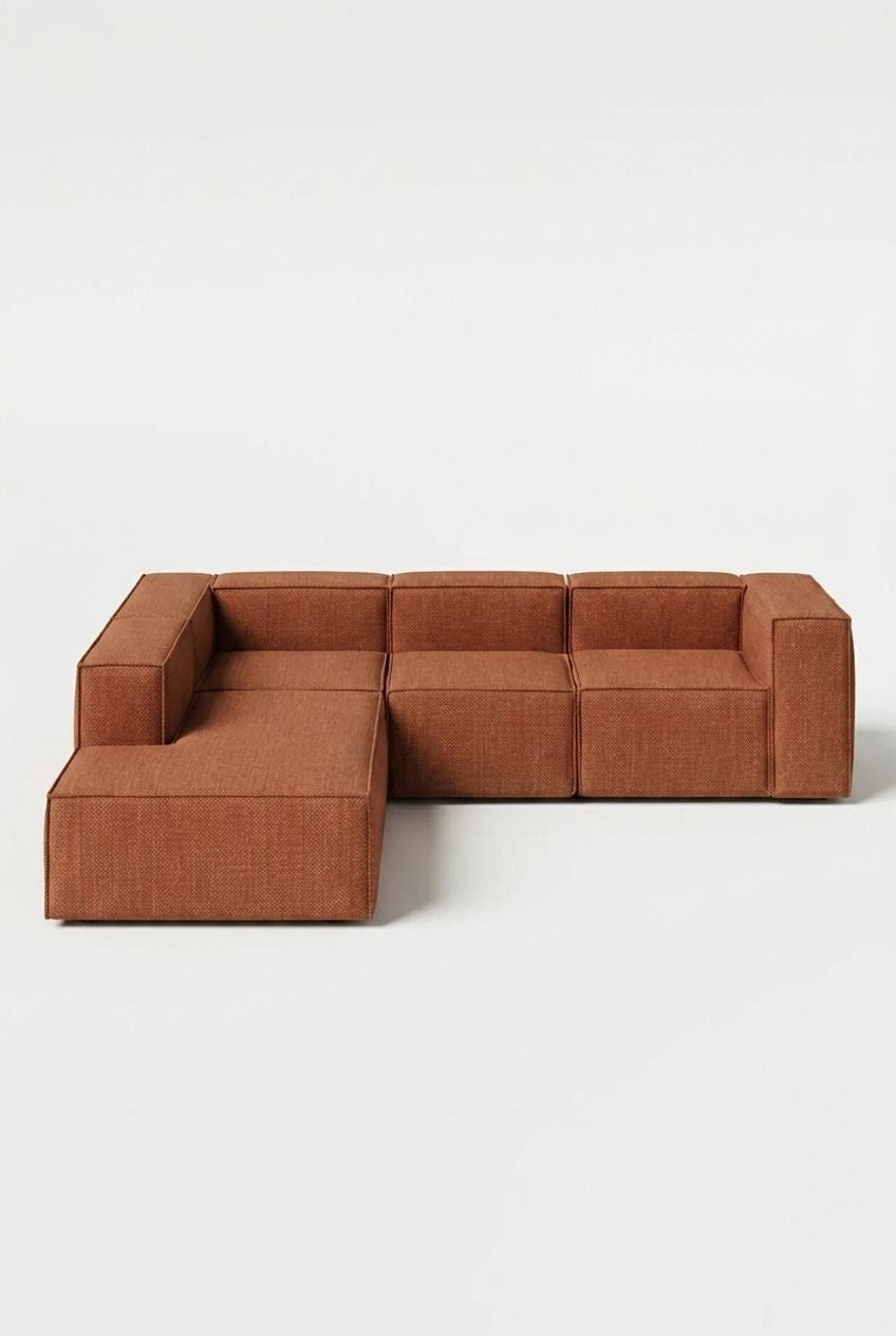 Safa Warm Terracotta 3 Seater Modular Sofa with Chaise