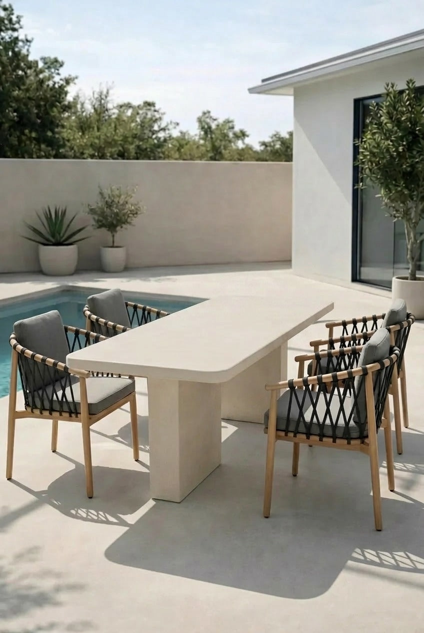 Santorini Light Beige Microconcrete Outdoor Dining Table