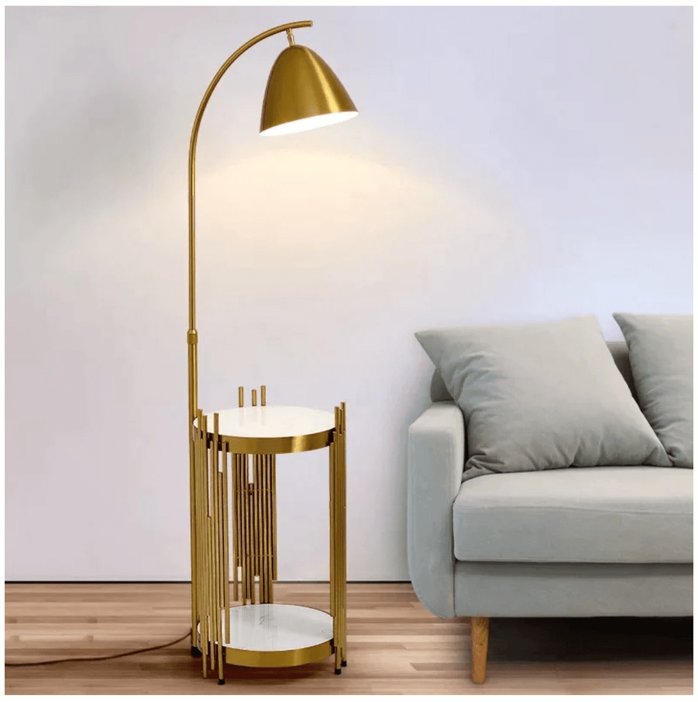 Gold arched Floor Lamp With Side table