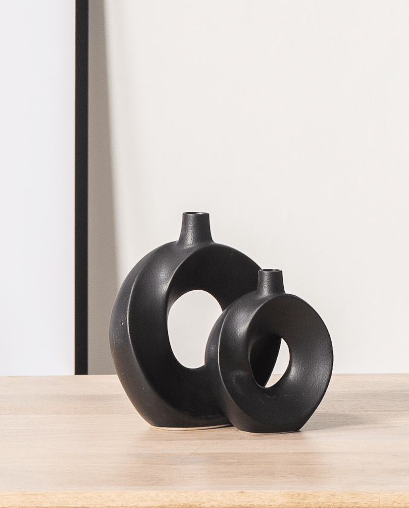 Black Swirly Donut Ceramic Vase (3 Sizes)