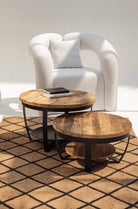 Denver Round Industrial Wooden Nesting Coffee Table Set TWOA 