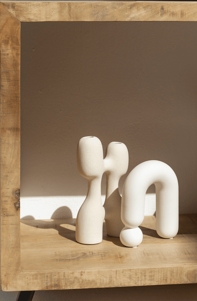 Abstract Geometry Ceramic White Vase (Set of 2)
