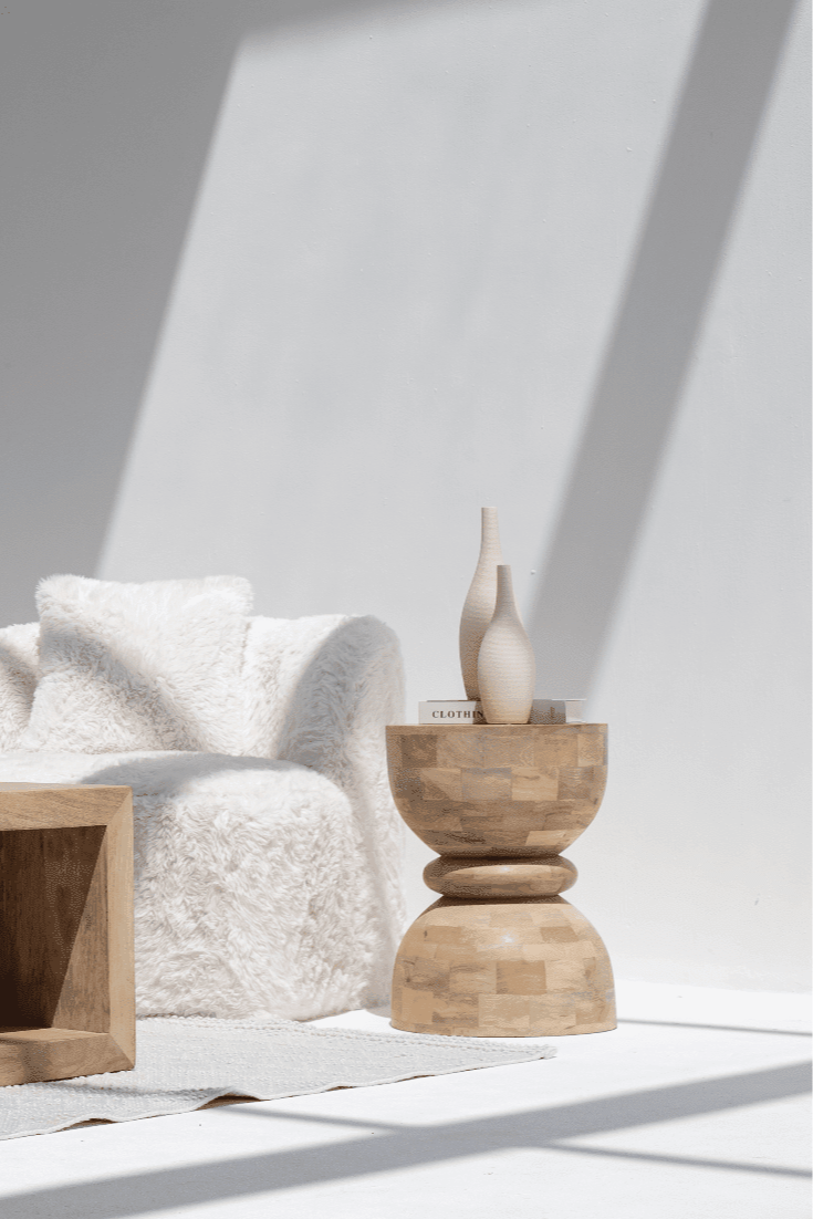 Weaver Hourglass Shaped Mango Wood Side Table