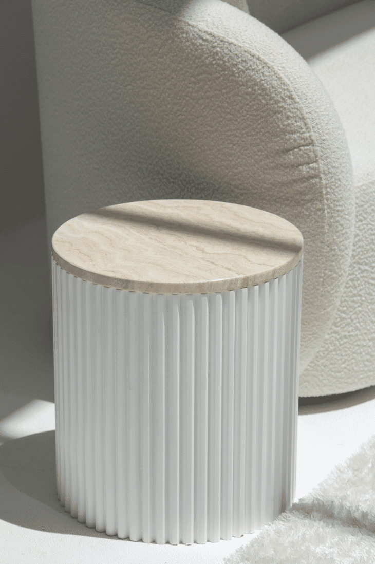 Nora Side Tables With White Wooden Base (18 Top Variants) White Travertine 