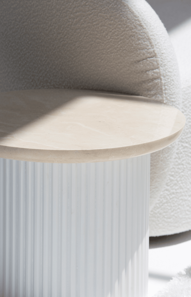 Rachel Crema Uno Side Table with White Base