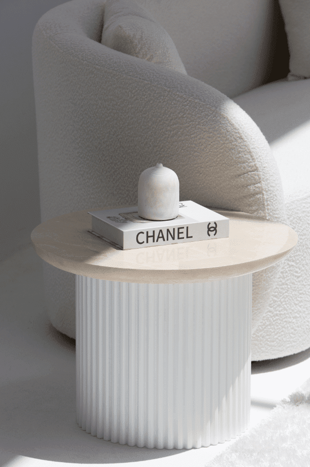 Rachel Crema Uno Side Table with White Base 