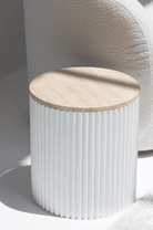 Nora Side Tables With White Wooden Base (18 Top Variants) Beige Travertine 