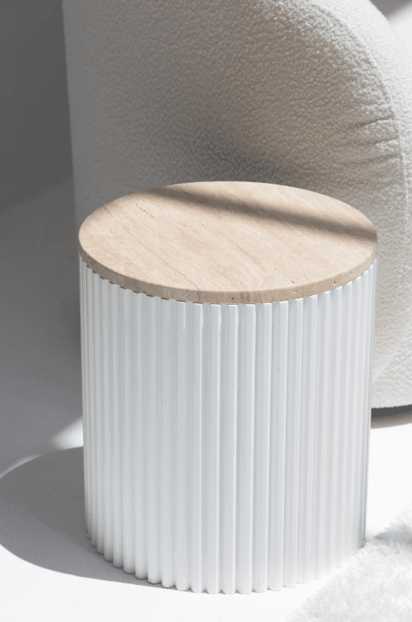 Nora Side Tables With White Wooden Base (18 Top Variants) MGH Beige Travertine 