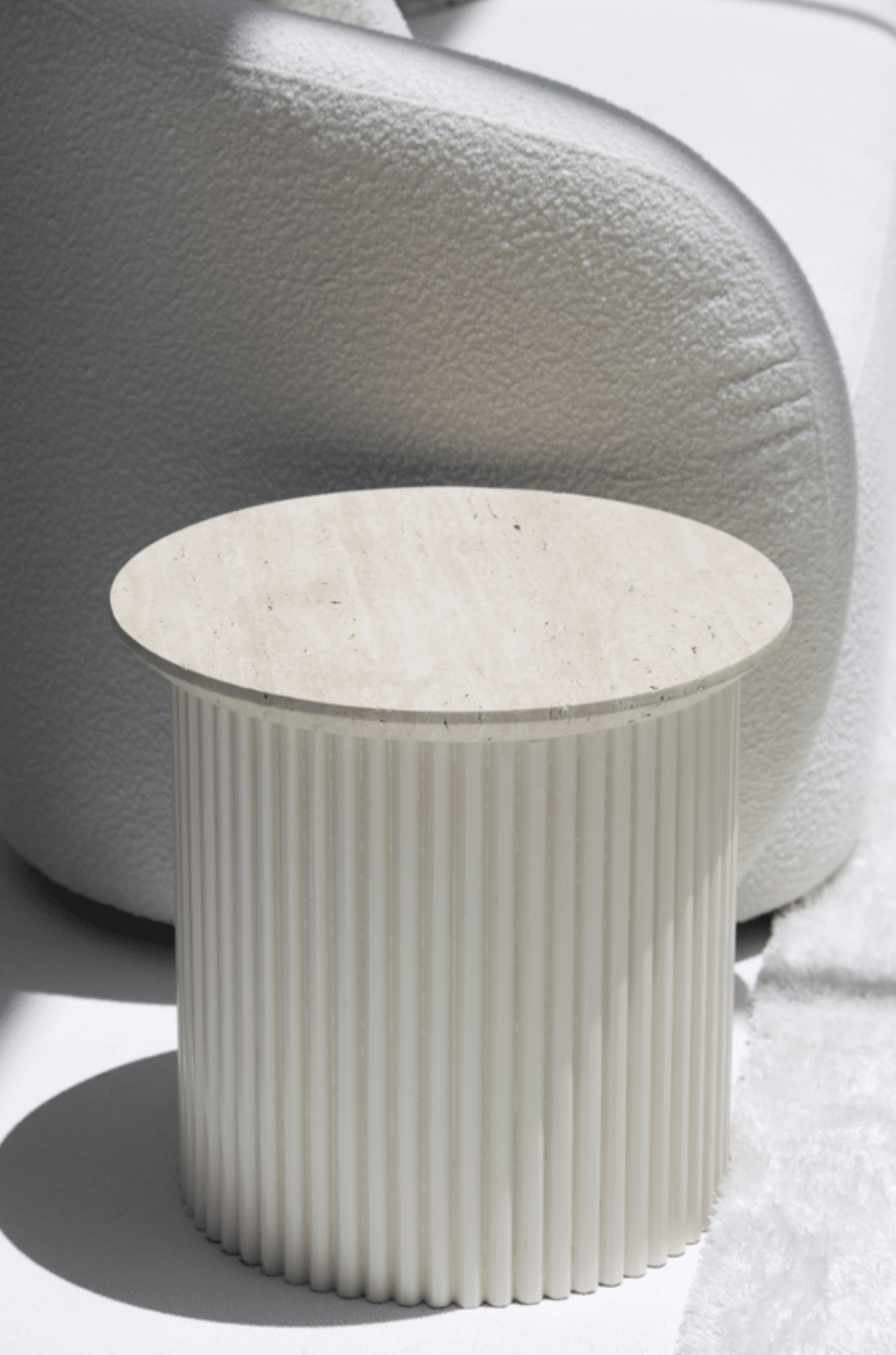 Lauren Beige Travertine Side Table with Beige Base 