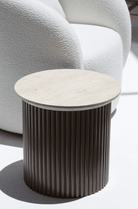 Lauren Beige Travertine Side Table with Brown Base MGH 