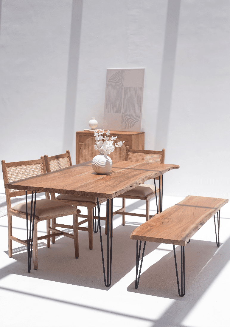 Laronia Dark Acacia Dining Table (7 Sizes) TWOA 120CM Length x 80CM Width x 76CM Height Pins 