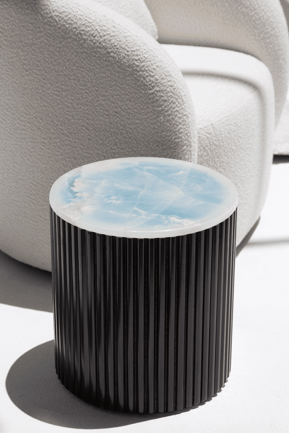 Nora Side Tables With Black Wooden Base (9 Top Variants) Blue Onyx Marble 