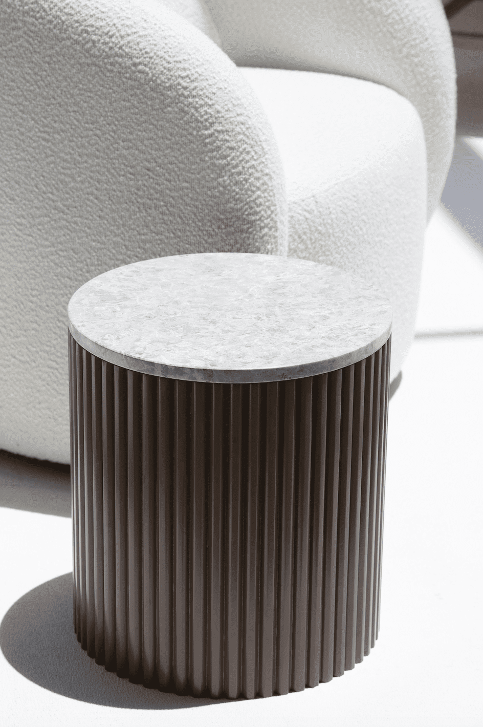 Nora Side Tables With Brown Wooden Base (18 Top Variants) Thundra Gray 