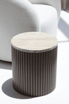 Nora Side Tables With Brown Wooden Base (18 Top Variants) MGH Silver Travertine 