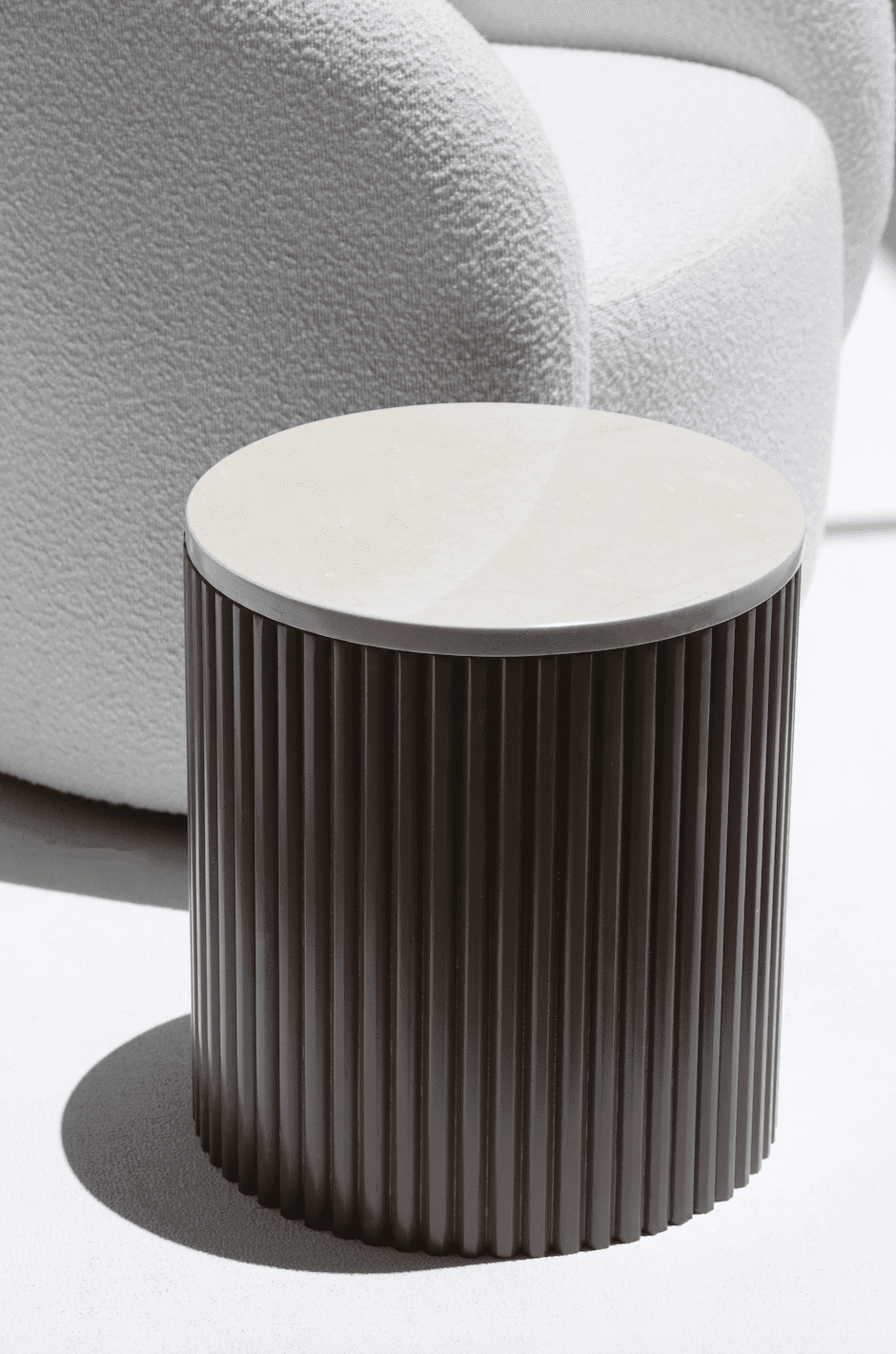 Nora Side Tables With Brown Wooden Base (18 Top Variants) Crema Marfil Marble 