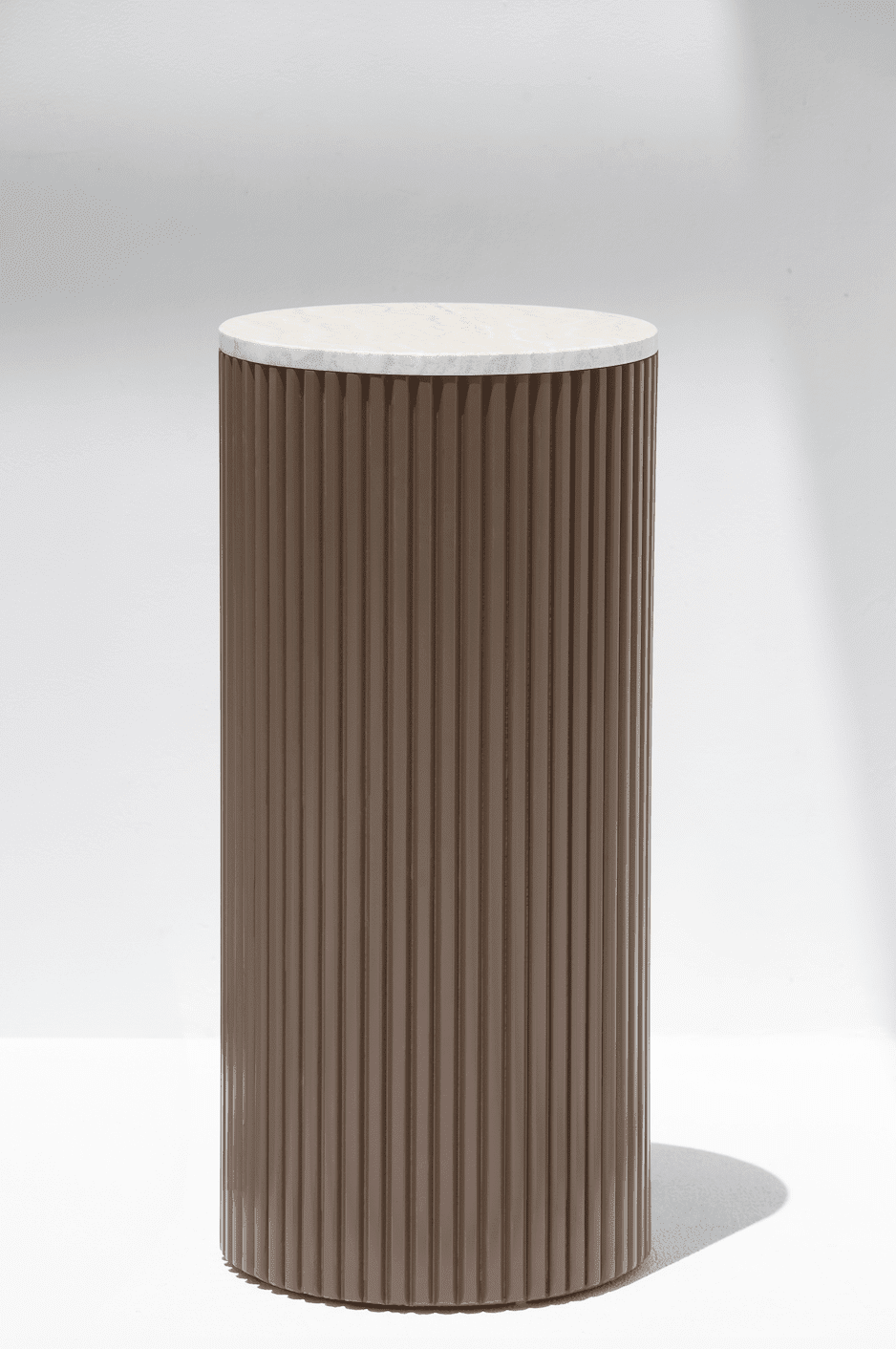 Alora Brown Wooden Plinth With Multiple Tops White Travertine 