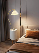 White and Gold Floor Lamp With Two Drawers