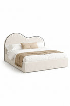 Serenade Cream Boucle Fabric Bed with Black Piping Wavy Headboard