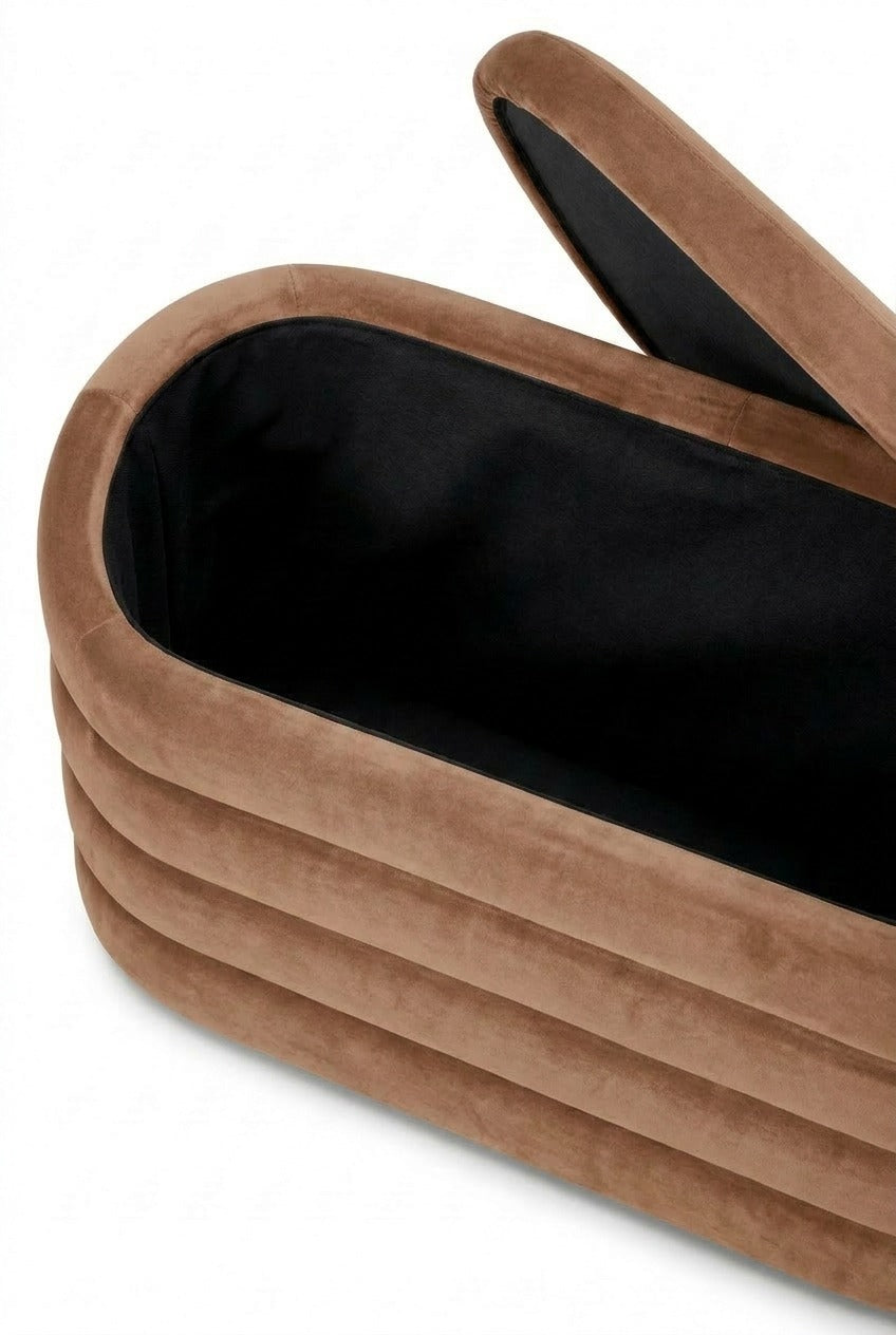 Sevil Brown Boucle Layered Storage Bench