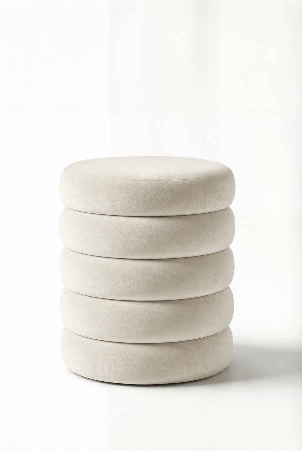 Sevil Off White Velvet Layers Storage Pouf