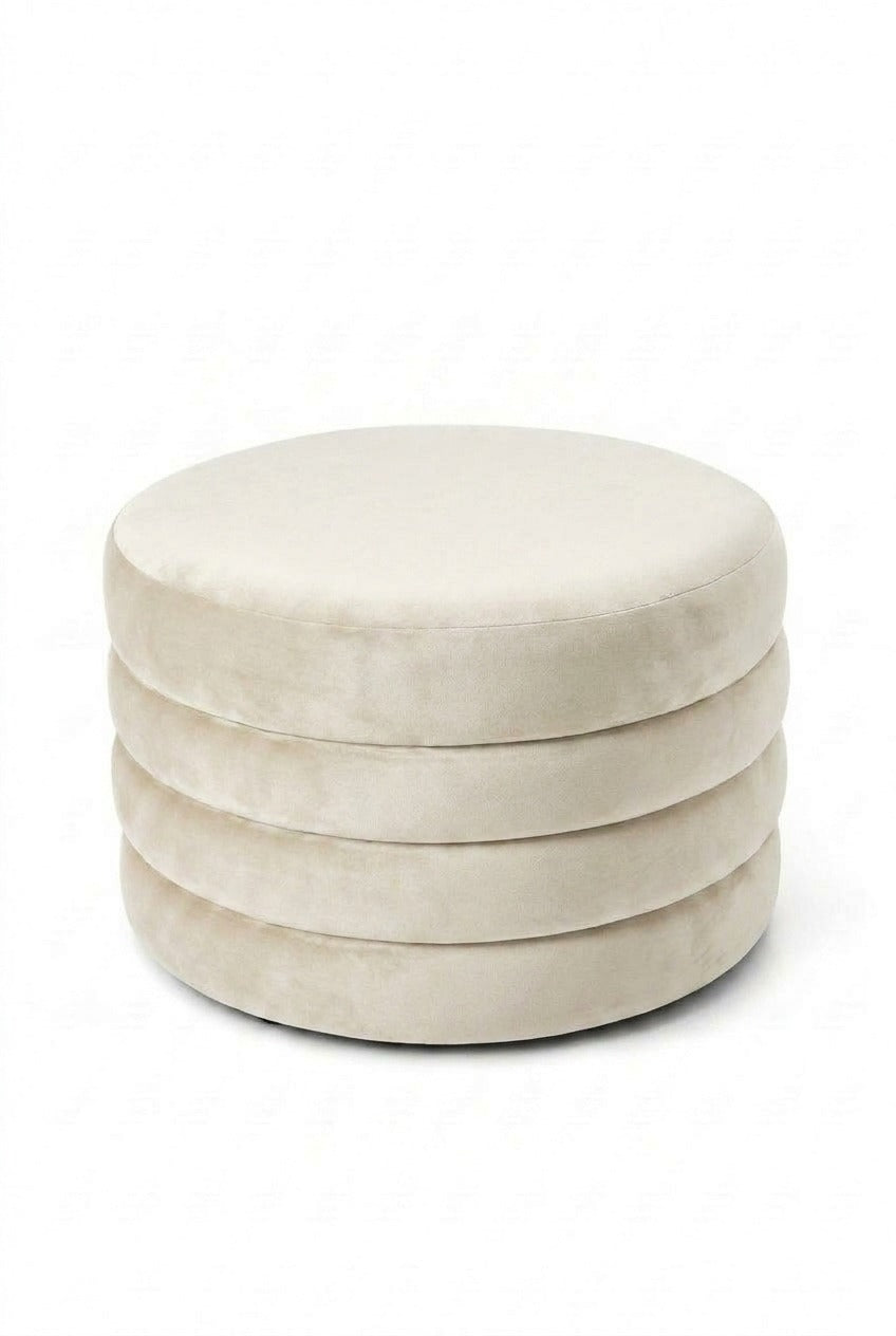 Sevil Off White Velvet Terracotta Layered Pouf Ottoman