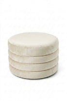 Sevil Off White Velvet Terracotta Layered Pouf Ottoman