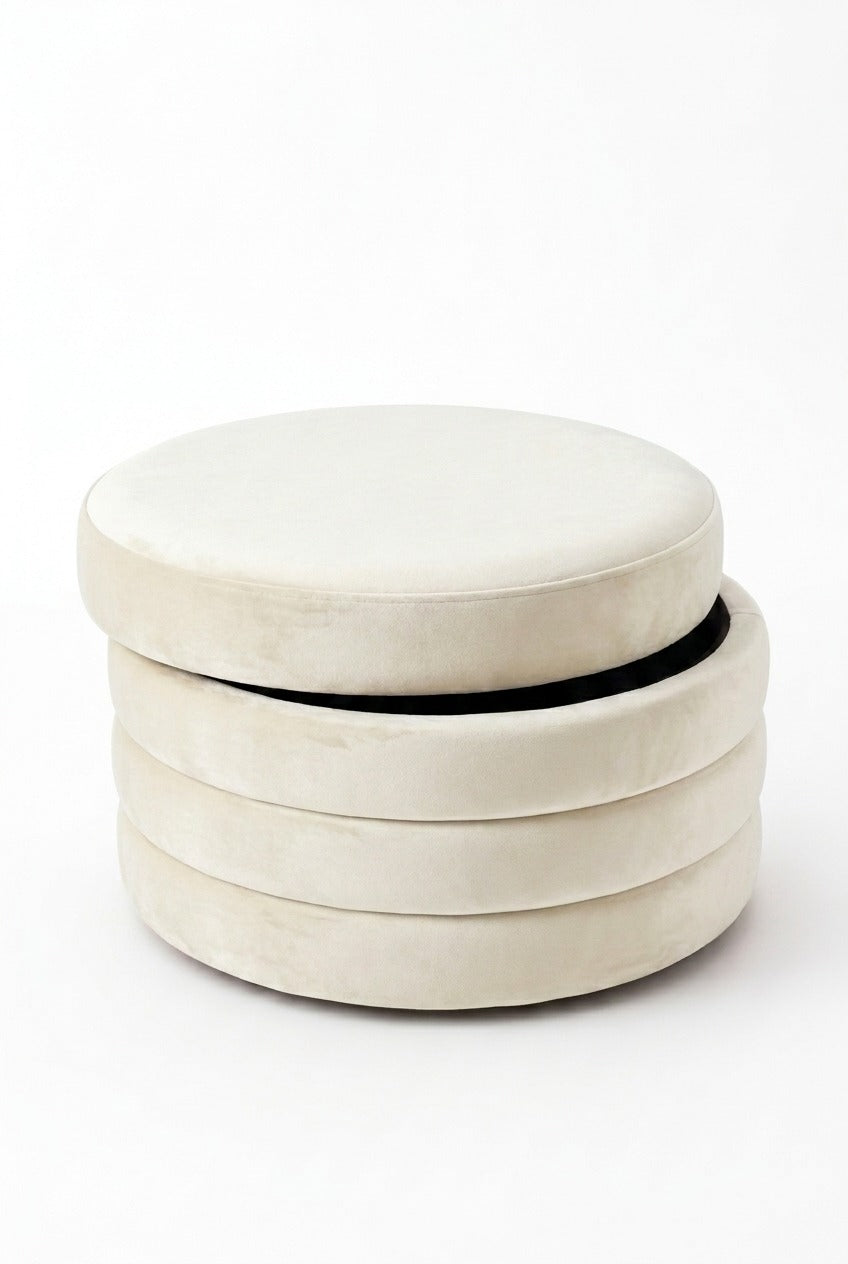 Sevil Off White Velvet Terracotta Layered Pouf Ottoman